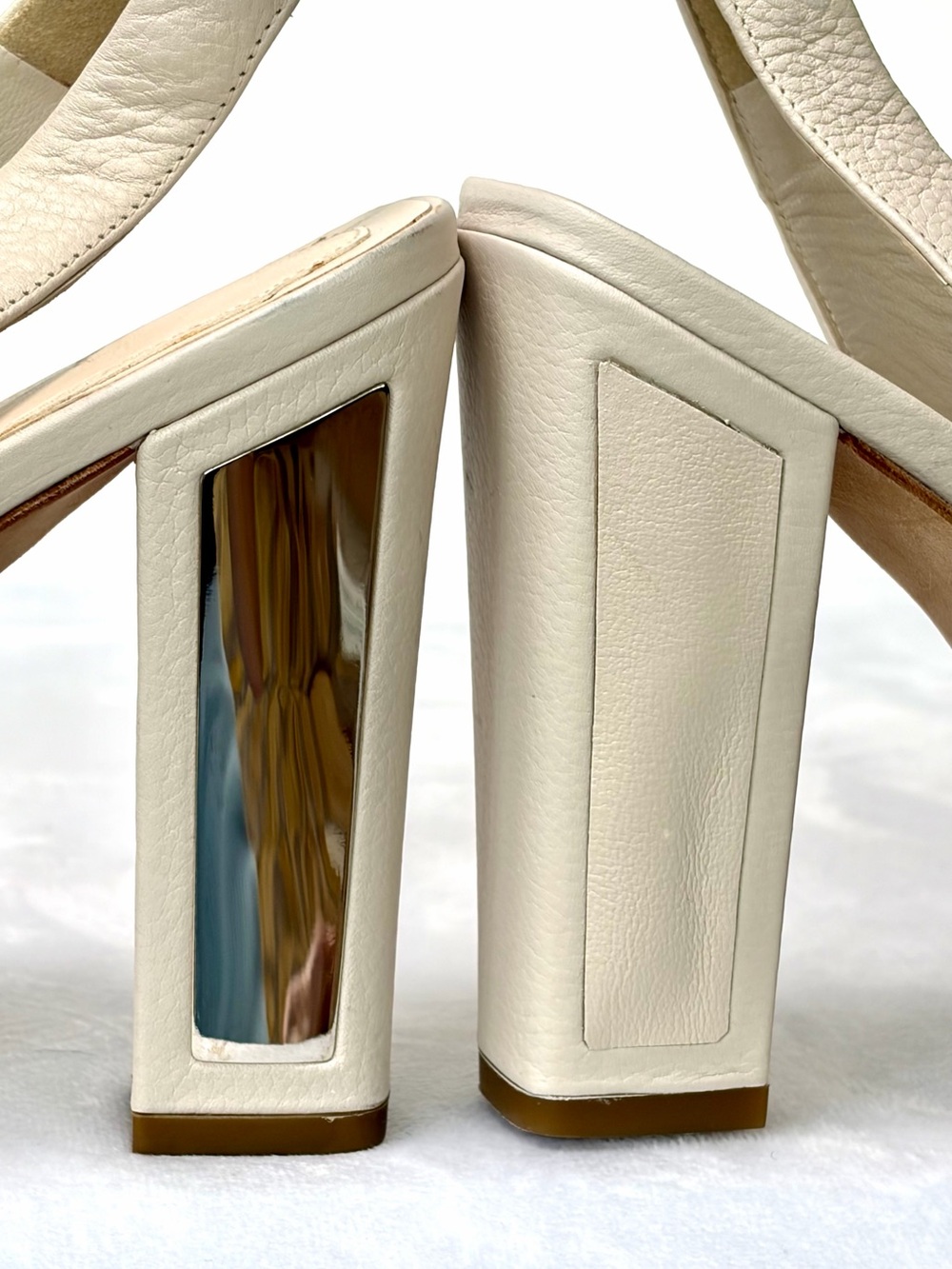 Dior leather slingbacks, block heels, branded metal plate&accents, cream, 37.5 - Picture 8 of 12